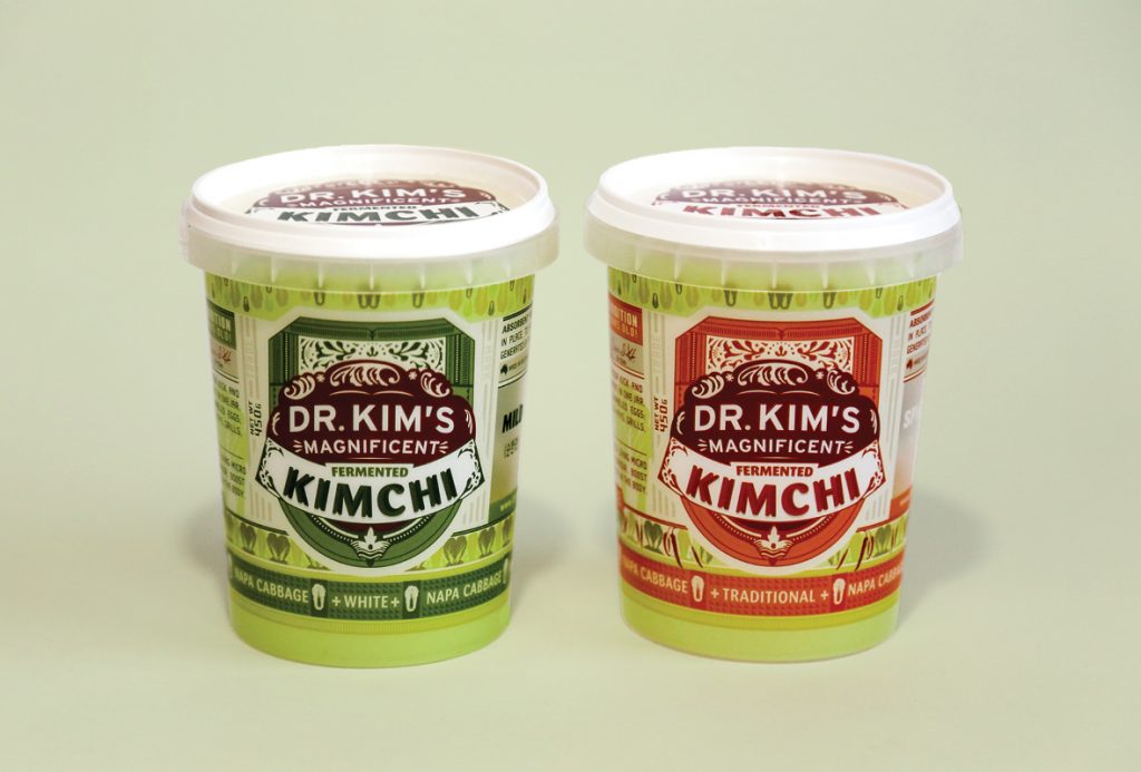 Packaging for Dr Kim's Magnificent kimchi