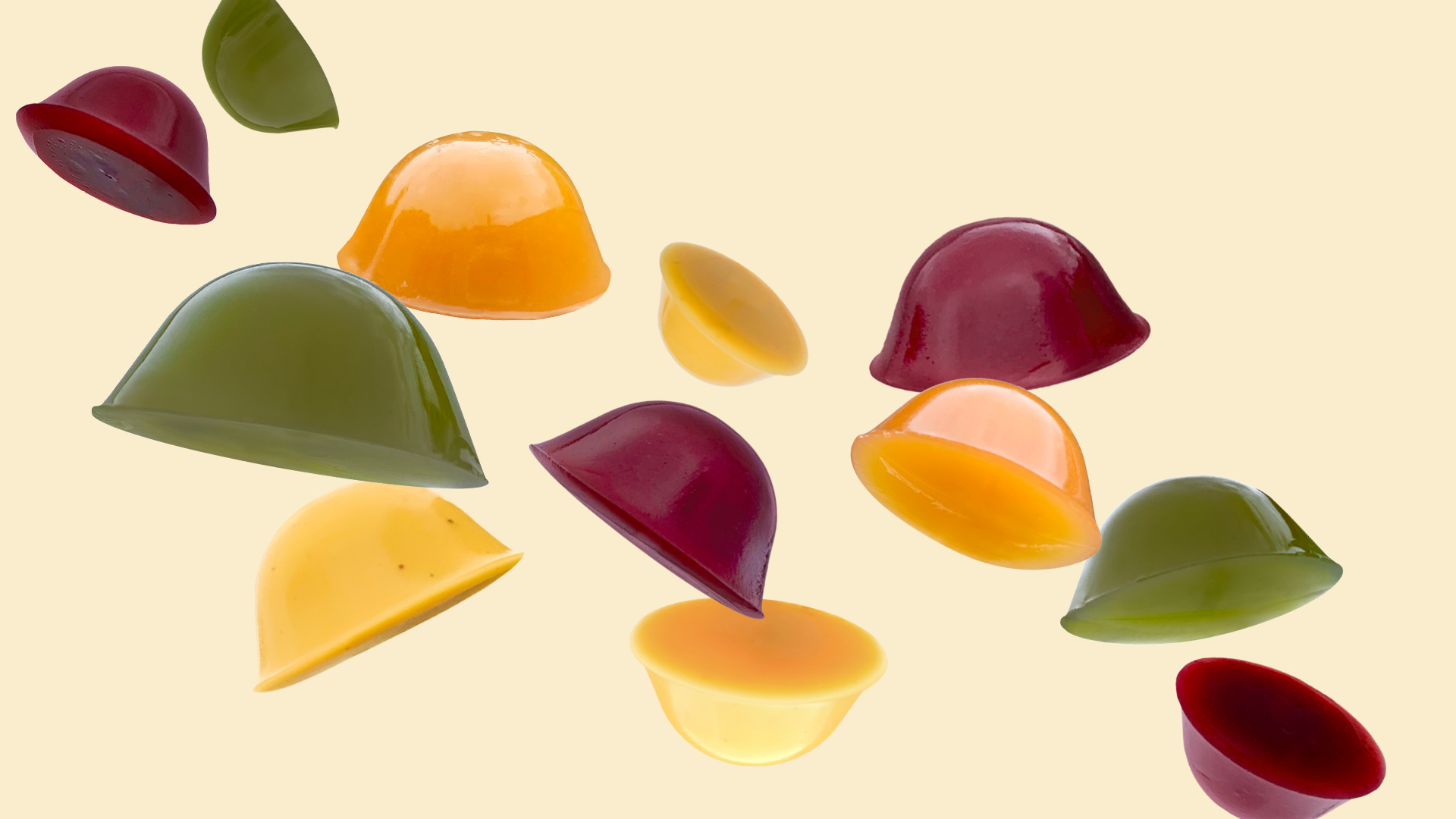 Closeup photographs of Tummy Gummies real fruit gummies