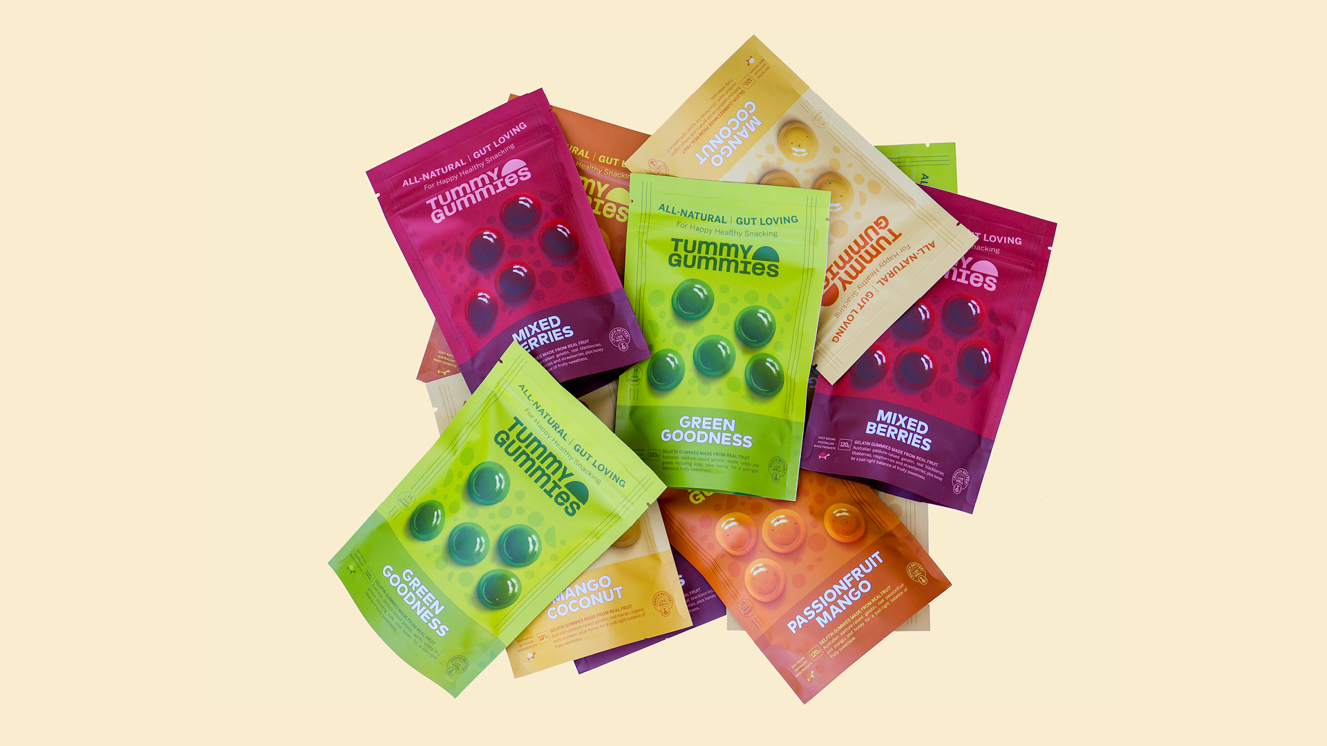 Group of packaging designs for Tummy Gummies