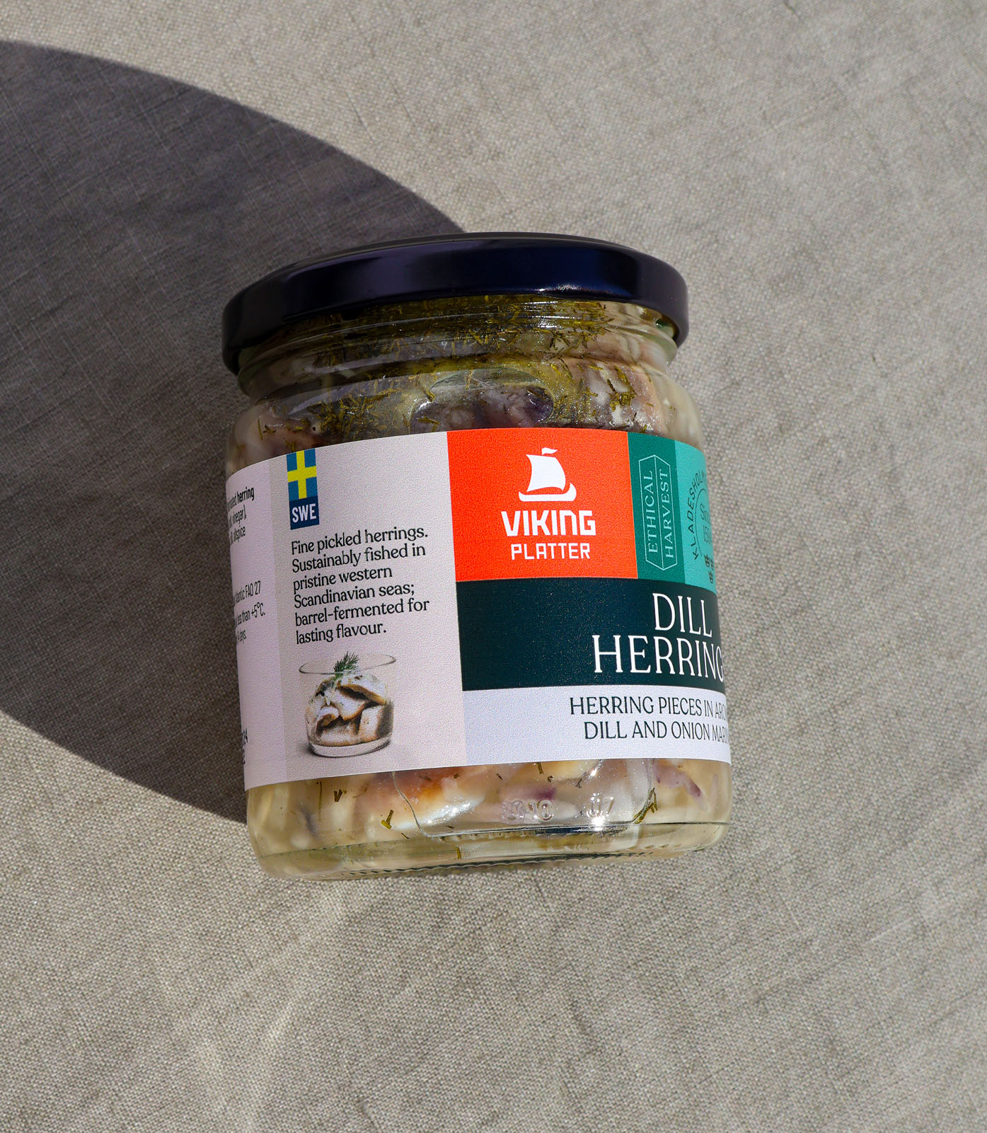 Side of packaging for Viking Imports Pickled Dill Herrings